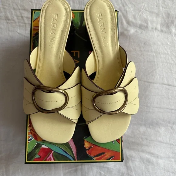 FARM Rio banana yellow daisy mules size 10 - Picture 2 of 3